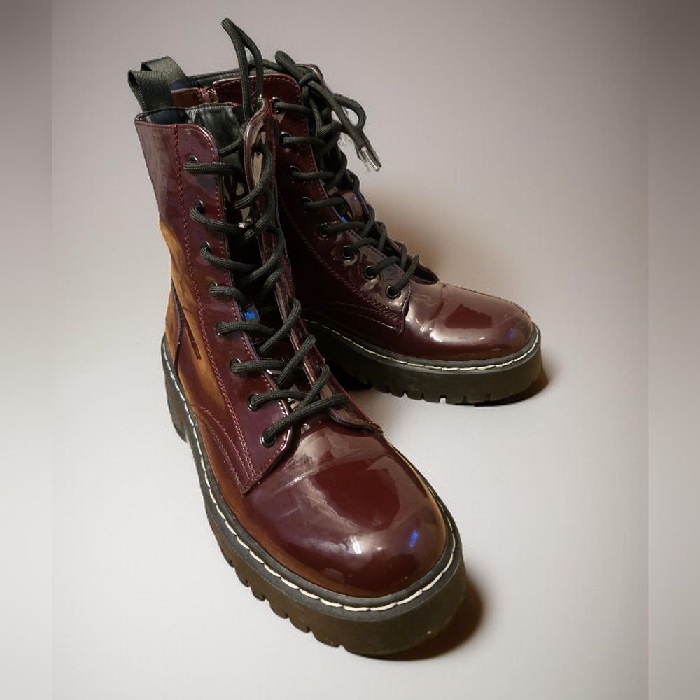 Sincerely Jules Burgundy Harley Lace-Up Combat Boots 8.5 - Picture 2 of 7
